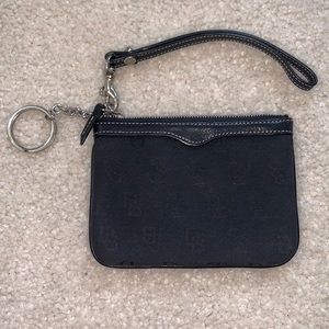 Dooney & Bourke Black Logo Small Coin Pouch / Wristlet with Keychain